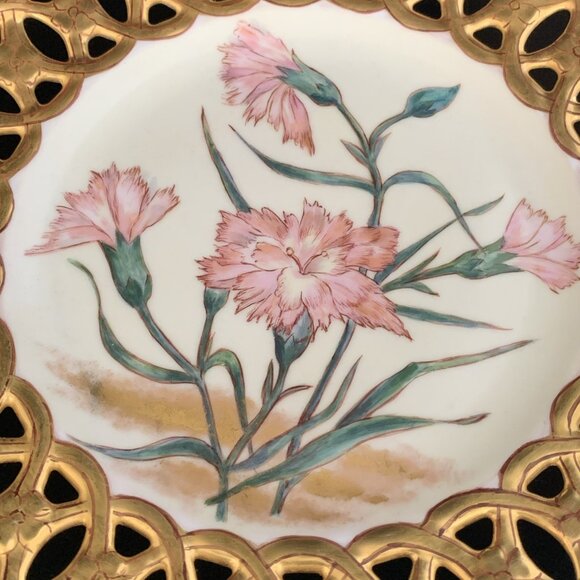 2 Antique Carl Tielsch Reticulated Porcelain Plates Altwasser Silesia 8.5" - Picture 5 of 10